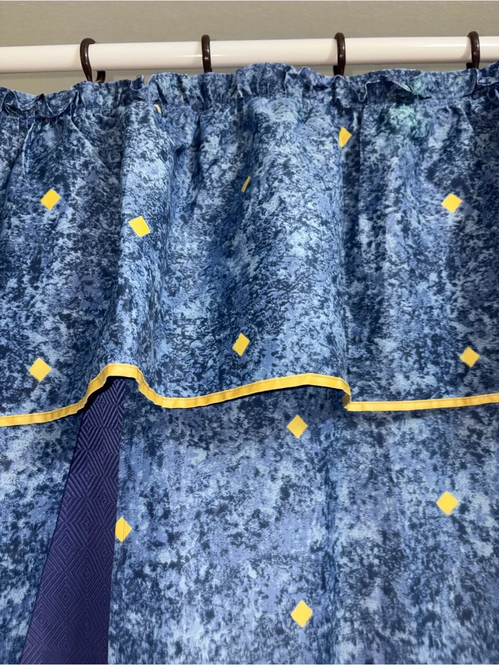 Excell Fabric Shower Bath Curtain Y2K Celestial Blue Gold Diamond *No side ties*